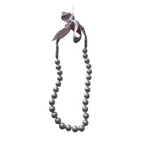 Charming Faux Pearl Necklace with Pink Ribbon Tie
